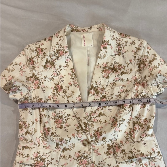 Smart Set Floral Blazer White Pink Green Short Sleeved Light Single Button Sz 9 - Picture 11 of 14